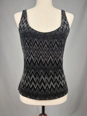 Alex Evenings Black Silver Metallic Chevron Tank Top Size L